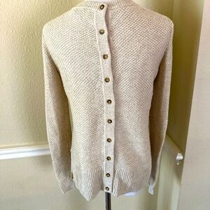 Madewell Waffle/Crochet Knit Beige Button Back Crewneck Sweater Size XXS